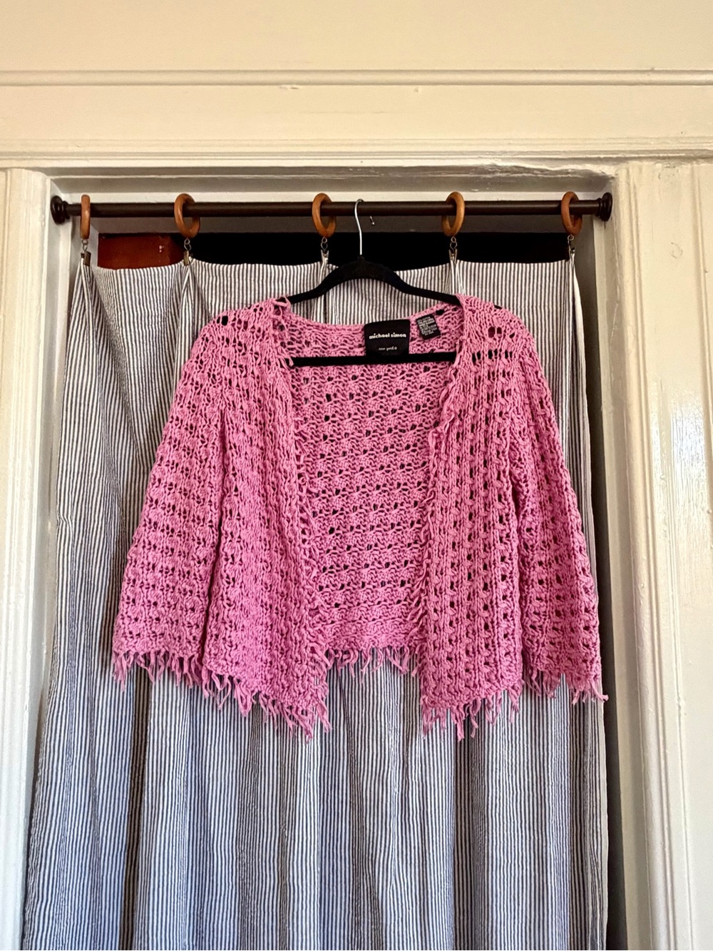 Vintage Michael Simon Pink Crochet Fringe Shrug | Y2K